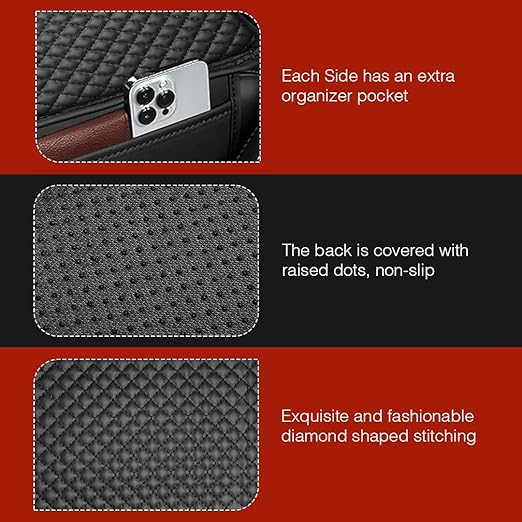 CAR ARMREST CONSOLE CUSHION PAD WITH 2 SIDE POCKETS - UNIVERSAL FIT FOR ALL CARS
